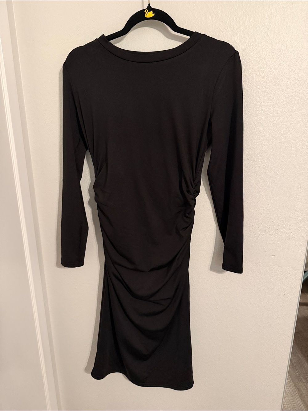 Black Long Sleeve Ruched Midi Dress